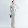 Craft Ostrich Feather Diagonal Shoulder Roman Collar Evening Dress