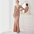 Cocktail Elegant Long Sleeve Sequined Fishtail Evening Dress