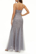 Sexy formelles, solides Patchwork-Abendkleid mit V-Ausschnitt 