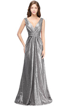 BMbridal Elegant A Line Open Back Sequined Sleeveless V Neck Evening Dress
