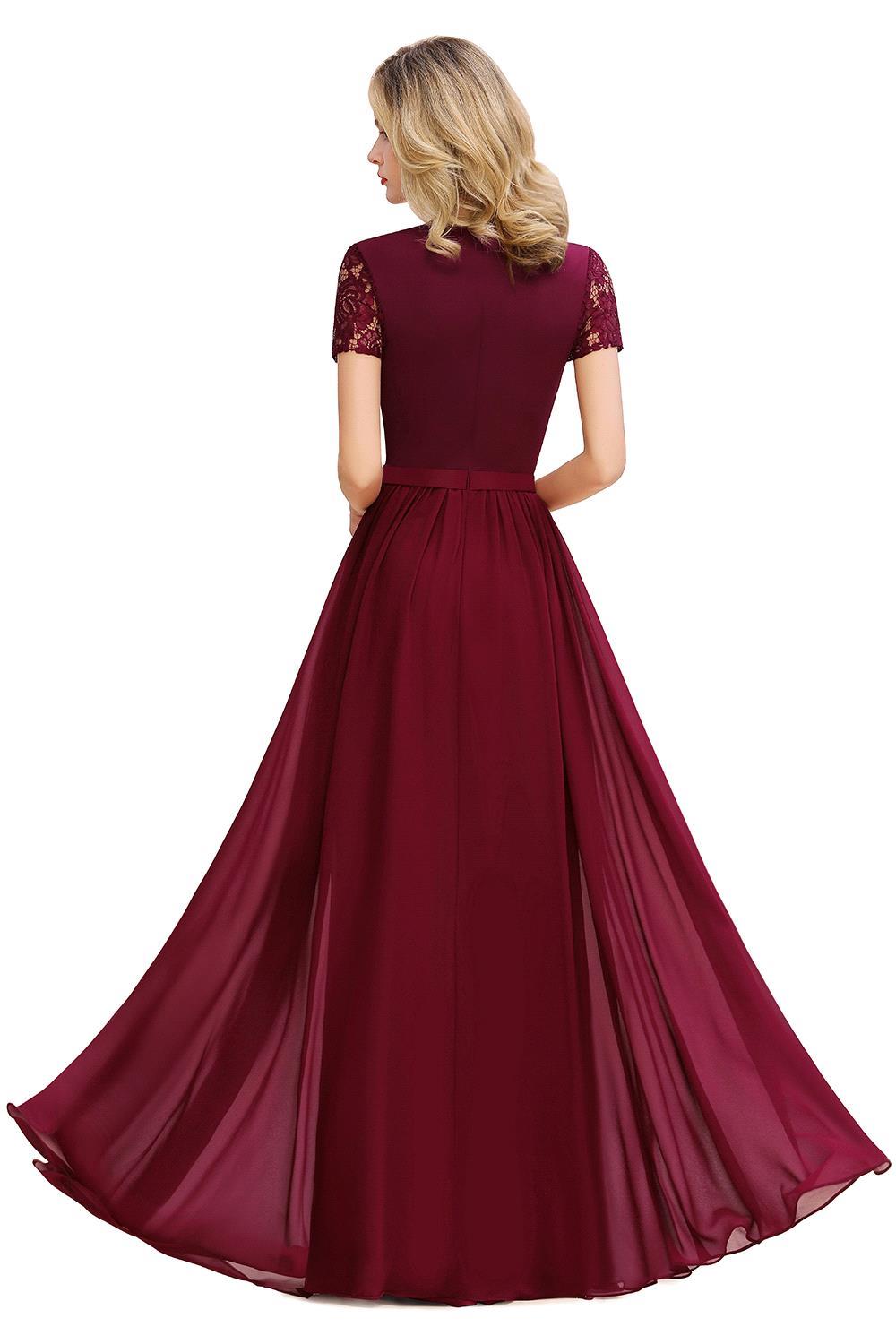 Chic A Line Chiffon Lace Bridesmaid Dress With Short Sleeves Empire Waist