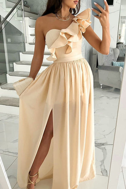 Darling Muse – Party-Maxikleid mit Rüschen und One-Shoulder-Träger 