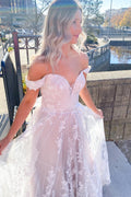 Elegant Sweetheart A Line Off The Shoulder Wedding Dress With Tulle Appliques