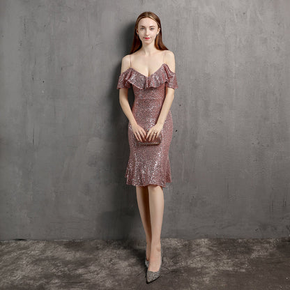 V-Ausschnitt Kleines Abendkleid – Elegantes kurzes Partykleid für Damen im Nachtclub 