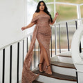 Plus Size Damen Langes Hochzeits-Party-Cocktail-Abendkleid mit hellen Pailletten 