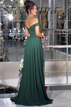 Dark Green A Line Prom Dress Off Shoulder Crystal Lace Corset Chiffon