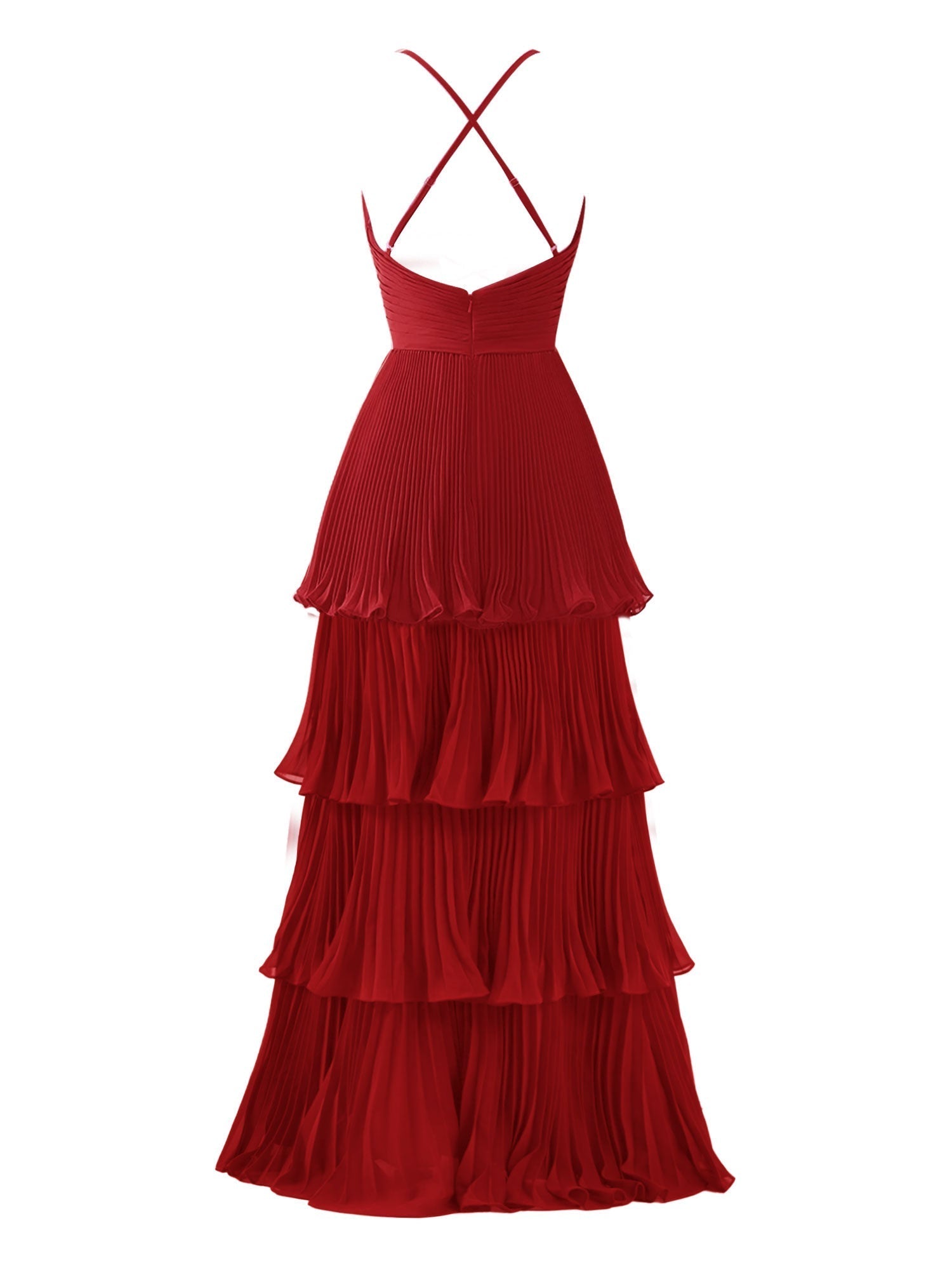 Robe de demoiselle d'honneur en mousseline à étages, longueur au sol, coupe en A