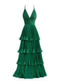 Robe de demoiselle d'honneur en mousseline à étages, longueur au sol, coupe en A