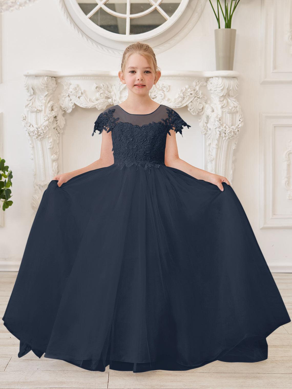 Ivory Lace Tulle First Communion Flower Girl Dress With Detachable Train