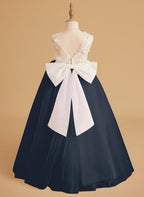 Sleeveless Princess Flower Girl Dress With Detachable Train And Beaded Lace