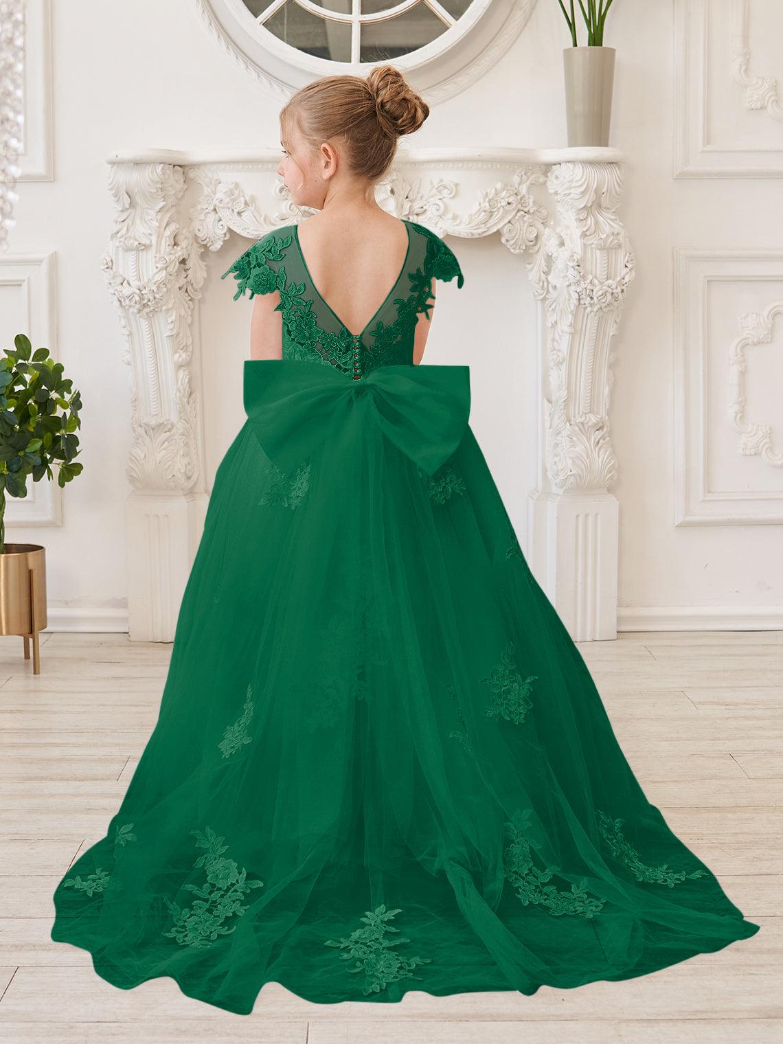 Ivory Lace Tulle First Communion Flower Girl Dress With Detachable Train