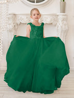 Elegant White Tulle Flower Girl Applique Lace Dress With Sweep Train