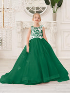 Elegant Sleeveless Tulle Flower Girl Dress With Applique Lace And Sweep Train