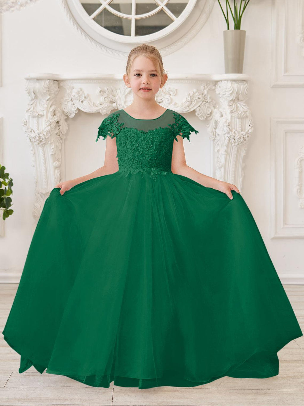 Ivory Lace Tulle First Communion Flower Girl Dress With Detachable Train