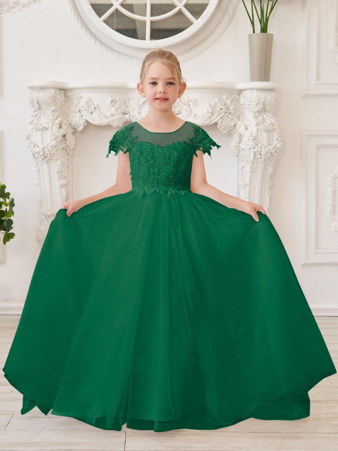 Ivory Lace Tulle First Communion Flower Girl Dress With Detachable Train