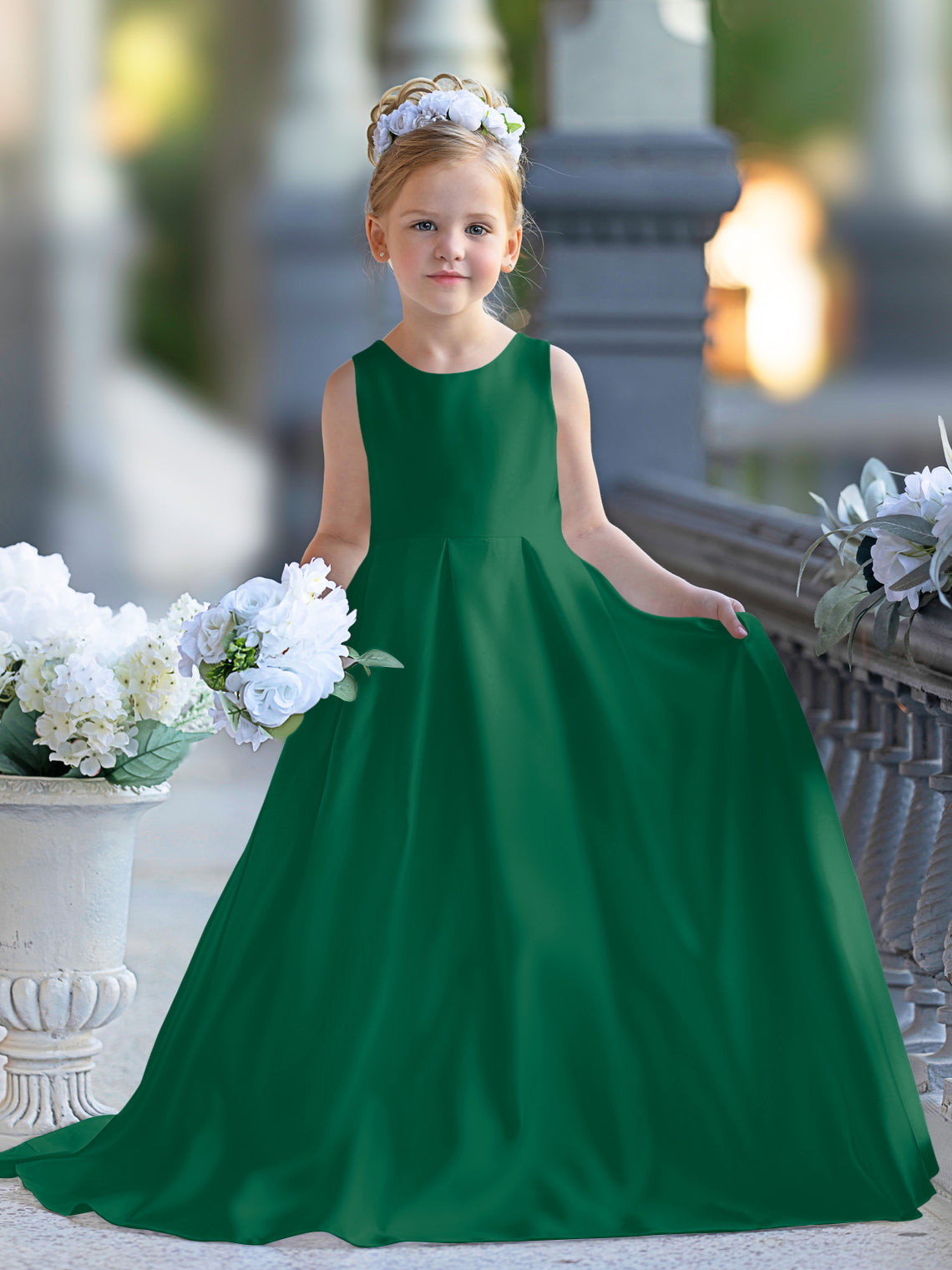 Robe de demoiselle d'honneur de première communion en satin et dentelle coupe A-line 