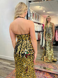 Darya | Abito da sera sirena con paillettes scintillanti e spacco, modello a collo halter