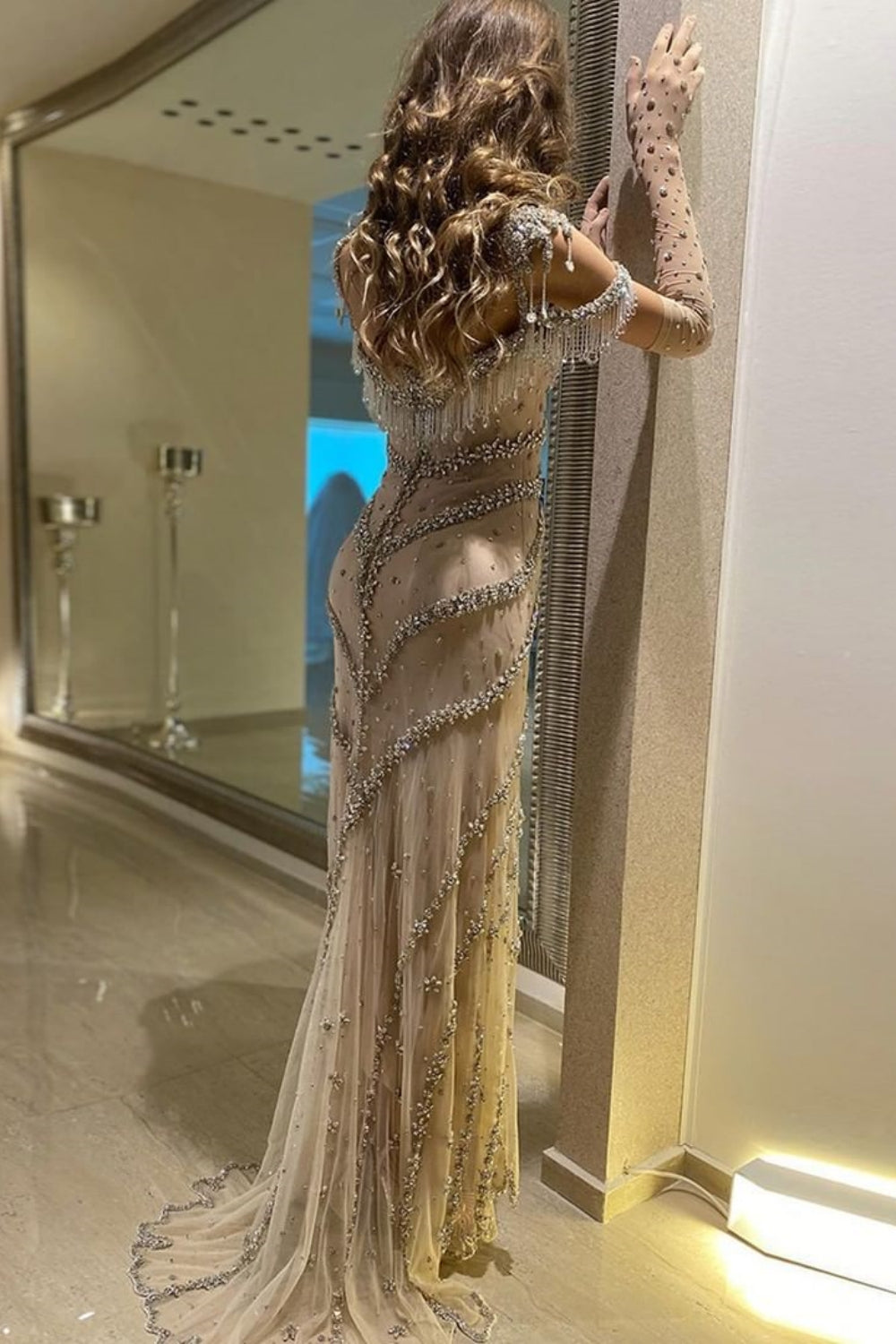 Bmbridal Floor Length Sleeveless Beaded Mermaid Prom Dress Sweetheart Neckline