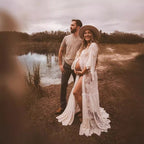 White lace short-sleeved maternity dress maternity v-neck maternity evening dress