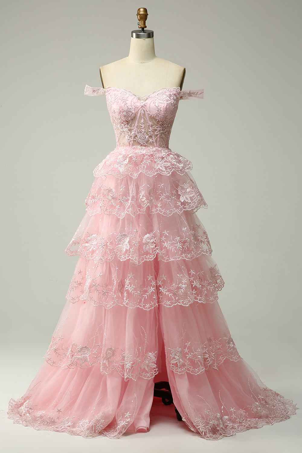 A Line Off Shoulder Black Corset Prom Dress With Lace Ruffles