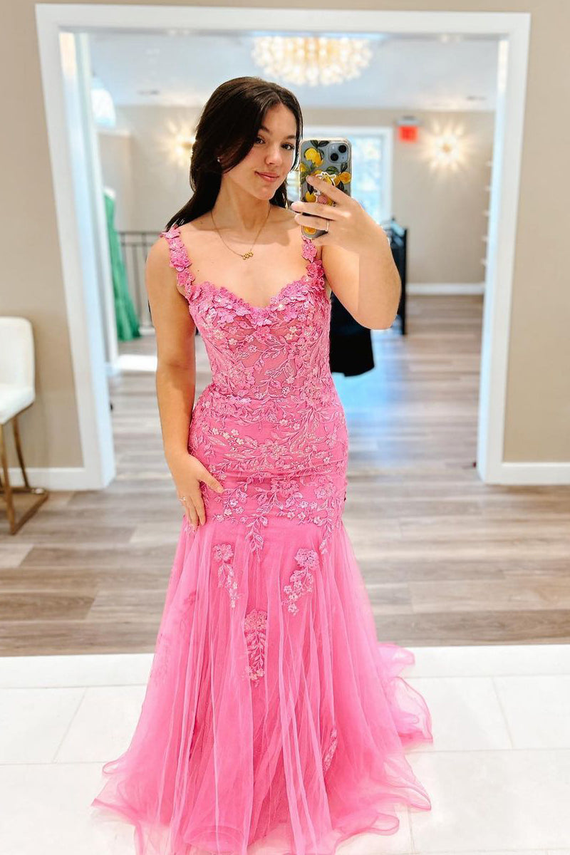 Meerjungfrau-Ballkleid im schulterfreien Stil aus Tüll mit Applikationen