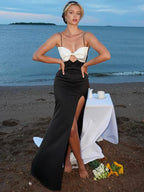 TARUXY Schlanke Kleider mit Seitenschlitzen für Frauen, Geburtstag, elegantes Sommerkleid mit Schleife, sexy rückenfreies Strandkleid für Damen 