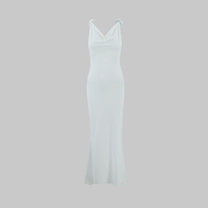 Vestido de noche sexy ajustado para mujer, escote en V profundo, espalda descubierta, tirantes finos con diseño floral decorativo, cola de pez 