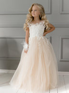 Champagne Shining Sleeveless Ball Gown Flower Girls Dress With Lace