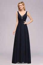 Vestido de Dama de Honra com Decote em V Profundo, Bordado, Corte em A, Comprimento até ao Chão, Vestido de Madrinha de Honra
