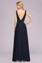 Vestido de Dama de Honra com Decote em V Profundo, Bordado, Corte em A, Comprimento até ao Chão, Vestido de Madrinha de Honra