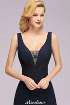 Vestido de Dama de Honra com Decote em V Profundo, Bordado, Corte em A, Comprimento até ao Chão, Vestido de Madrinha de Honra