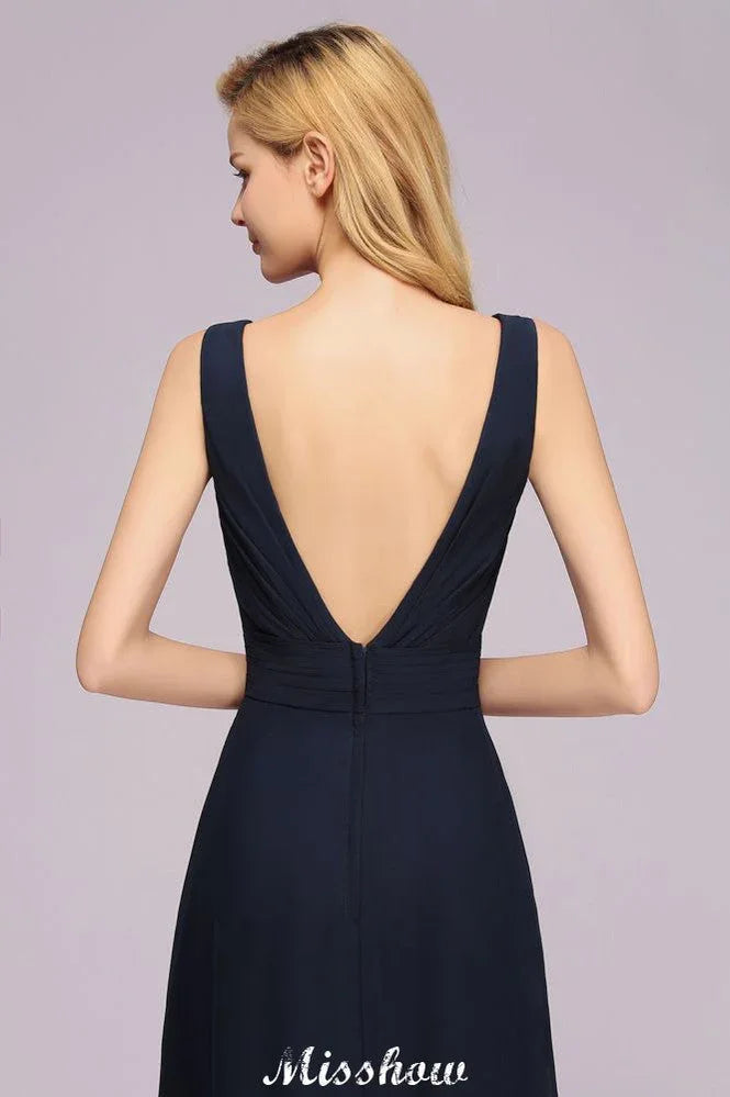 Vestido de Dama de Honra com Decote em V Profundo, Bordado, Corte em A, Comprimento até ao Chão, Vestido de Madrinha de Honra
