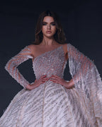 Vestido de Noiva Deluxe Comprido até ao Chão, de um Ombro Só, em Corte A, com Lantejoulas e Folhos