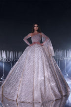 Vestido de Noiva Deluxe Comprido até ao Chão, de um Ombro Só, em Corte A, com Lantejoulas e Folhos