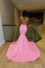 Robe de bal longue au sol sans manches style sirène avec sequins et volants de luxe