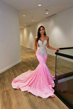Robe de bal longue au sol sans manches style sirène avec sequins et volants de luxe