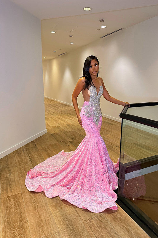 Robe de bal longue au sol sans manches style sirène avec sequins et volants de luxe