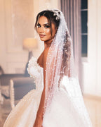Deluxe Floor Length Sweetheart Sleeveless A Line Sequined Beaded Wedding Dress