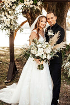 Designer A-Line Boho V-neck Straps Wedding Dresses With Lace