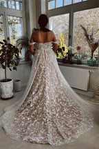 Designer A-line Off-the-shoulder Sleeveless Wedding Dresses With Lace