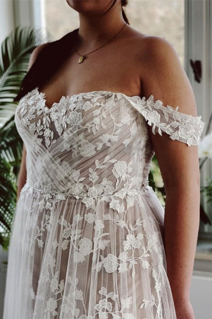 Designer A-Linie Off-the-Shoulder Ärmellose Brautkleider mit Spitze