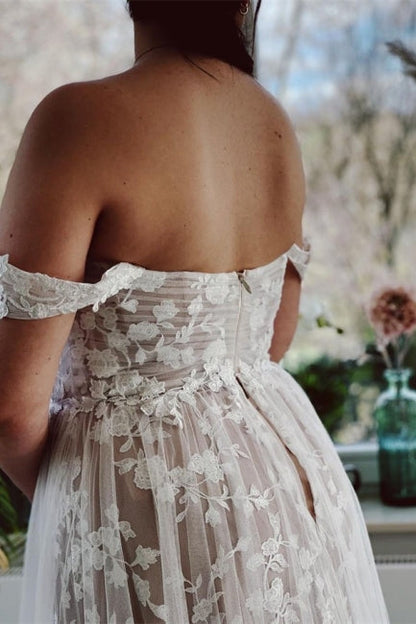 Designer A-Linie Off-the-Shoulder Ärmellose Brautkleider mit Spitze