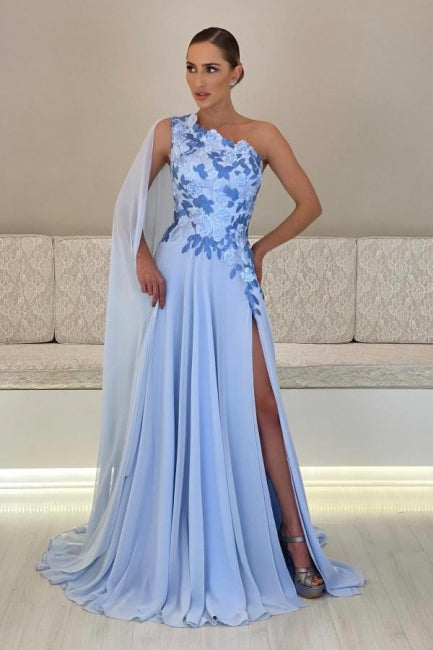 Vestido de gasa de diseñador para madre de la novia, corte A, un hombro, sin mangas, para dama de honor, con apliques y abertura