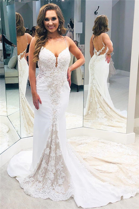 Rückenfreies Designer-Brautkleid mit Spaghettiträgern