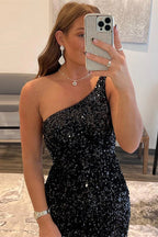 Designer Black One Shoulder Sleeveless Short Homecoming Dresses