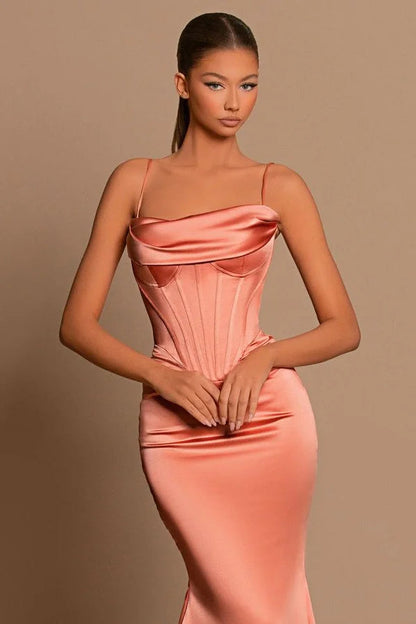Designer Long Coral Spaghetti Straps Mermaid Sleeveless Prom Dress