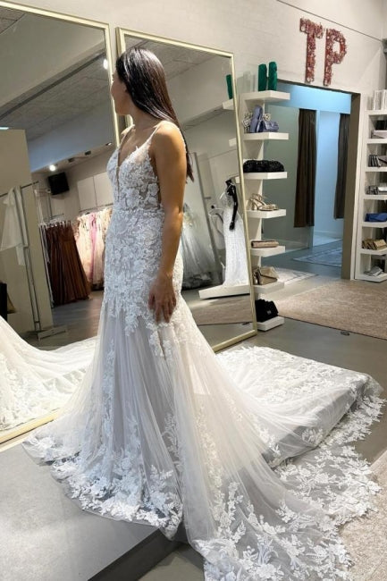 Designer Longo Sereia Apliques Sem Mangas Vestidos De Noiva Com Renda