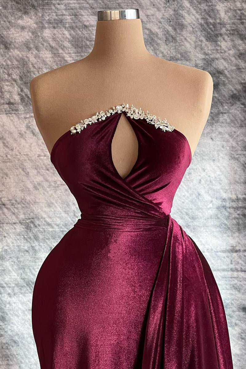Designer Long Velvet Sequined Long Sleeves Prom Dress With Train