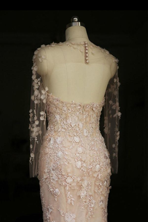 Designer Brautkleid im Meerjungfrau-Stil mit offenem Rücken und transparenten Blumen