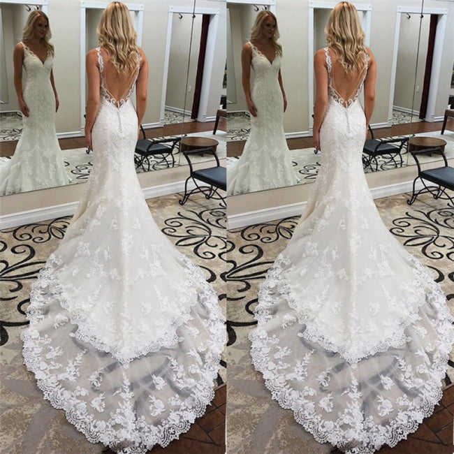 Robe de mariée sirène dessinée | Robes de mariée en dentelle dos nu